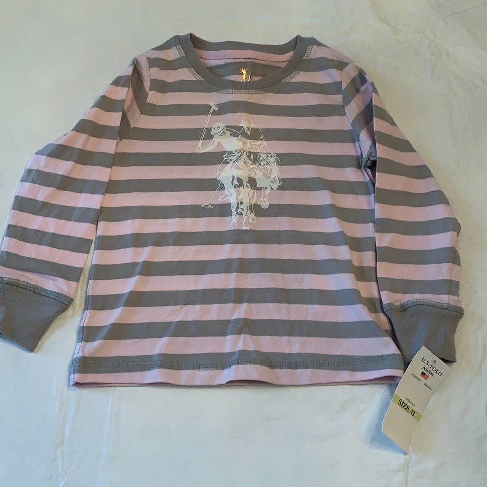 US Polo Association stripped Pink & Gray Top. Size 4T
